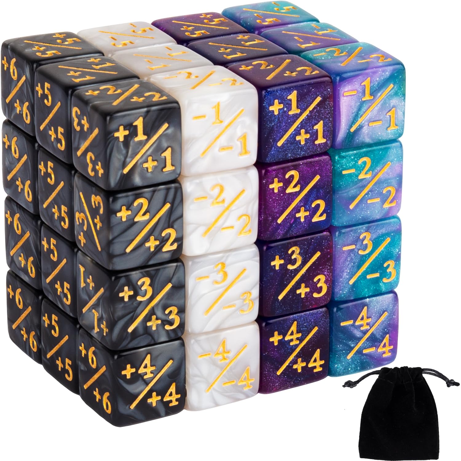 48 Pieces MTG Dice Counters Buff Token Dice Loyalty Dice Starry Marble D6 Dice Cube Compatible with Magic The Gathering, CCG, Card Gaming Accessory, 4 Colors