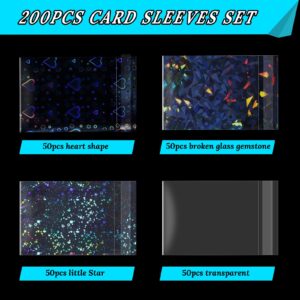 200 Pcs Laser Flashing Card Sleeves Photo Card Sleeves Kpop Holographic Photocard Sleeves Little Star Heart Glass Gemstone Transparent Trading Cards Sleeves 2.6 x 3.5 Inches