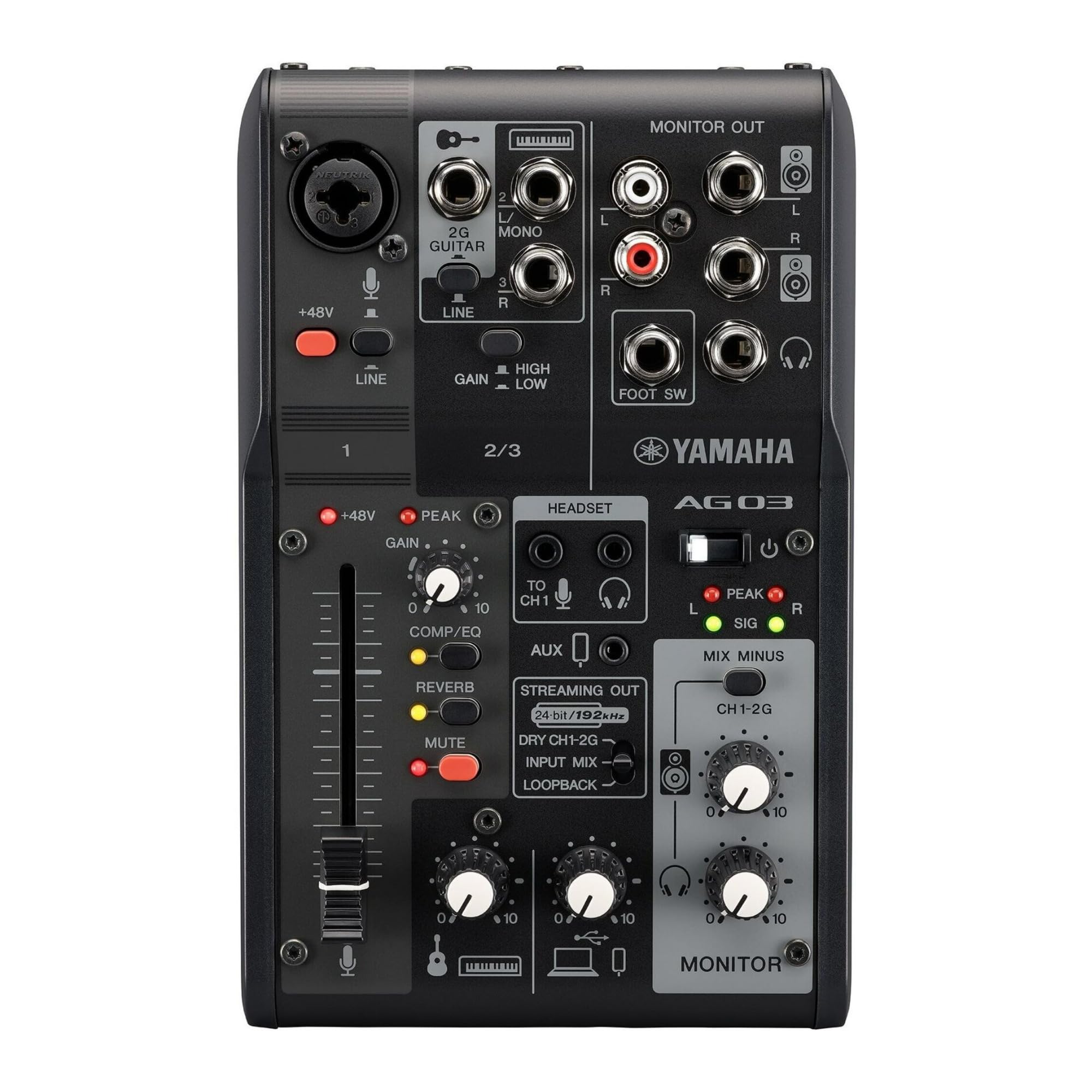 Yamaha AG03MK2 Black 6-Channel Live Streaming Loopback Mixer/USB Interface with Steinberg Software Suite