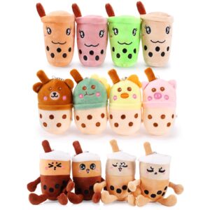 12 pack 5 inch boba tea plush pillow bubble tea plush cup shaped pillows boba bubble tea keychain mini boba stuffed animal small for wallet backpack purse, bubble lovers birthday party favors (cute)