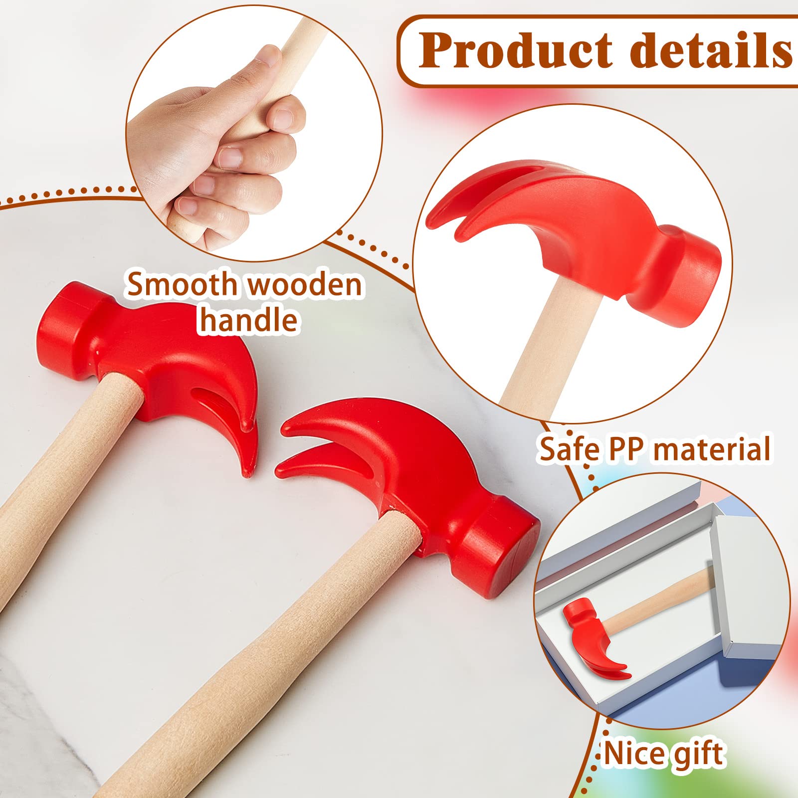 Lewtemi 8 Pcs Wooden Hammer Toys Simulation Hammers Small Toy Hammer Maintenance Tools Toys for Education Little Teenagers School Gift Birthday Party, Red, 6.5 Inches