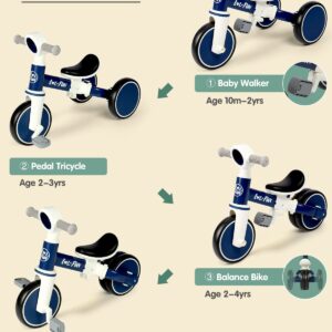 LOL-FUN Baby Balance Bike Toy for 1 2 Year Old Boys Girls Gift Toddler Tricycle 1-3 Year Old with Removable Pedal, 4 in 1 Trike for Ages 1-3 Present