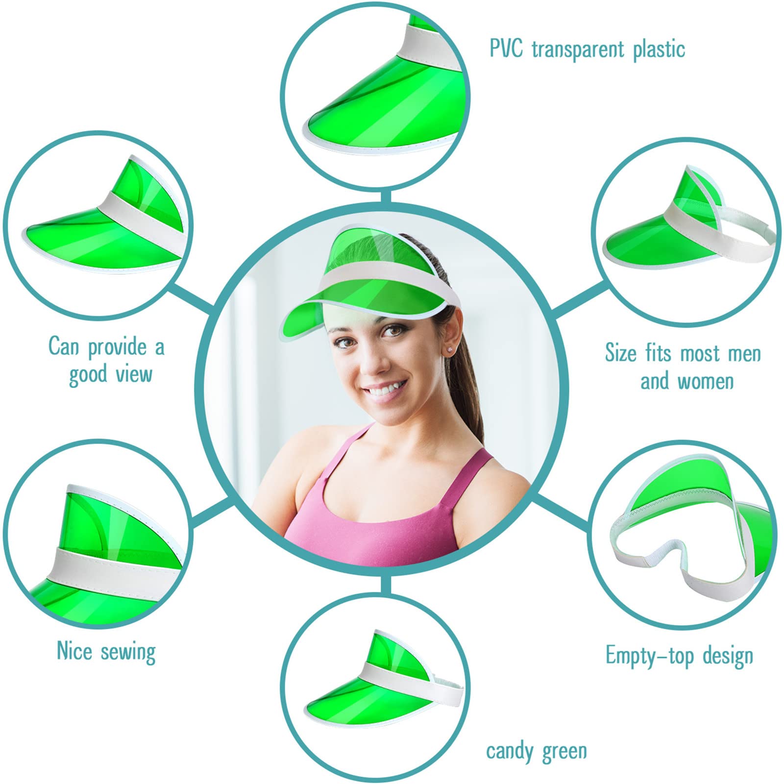 Tarpop 8 Pack Casino Visor Bingo Visors Poker Hat Accessories Dealer Visor Bulk Clear Sun Visors for Women(Green)