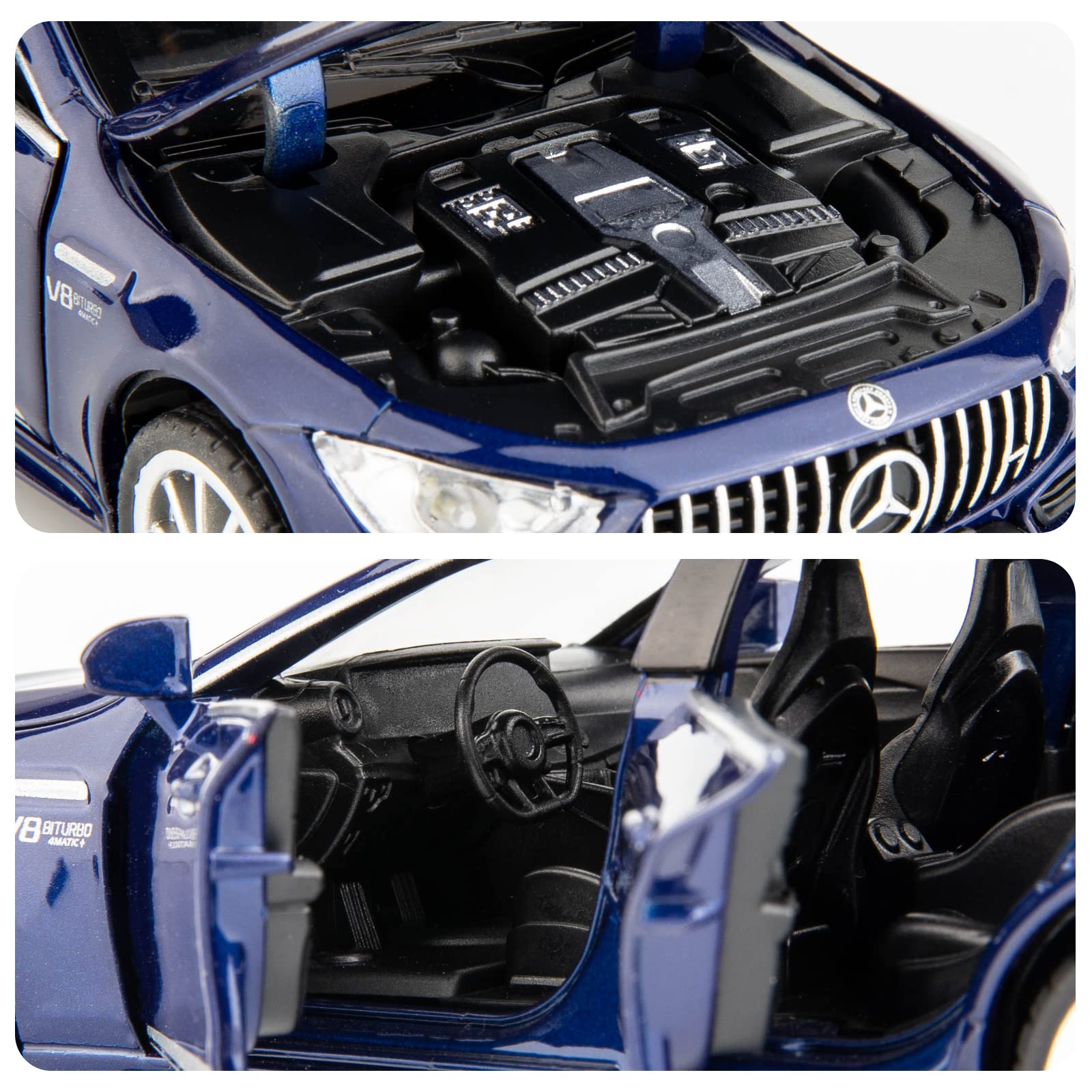 WAKAKAC 1/32 Diecast Car Benz AMG GT63 Model Car Pull Back with Sound and Light Toy Car for Boys Girls Adult Gift(Blue)