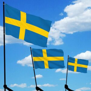 BannerBuzz Sweden Flag Knitted Fabric 90 GSM - Lightweight, Bright & Vivid Colors, Brass Grommets Use for Indoor-Outdoor Purpose (9' W X 6' H)