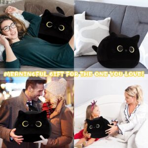 KWQBWQF Black Cat Plush Toy 16'' Black Cat Pillow, Soft Stuffed Cat Plush Doll, Plushie Cat Pillow Cat Stuffed Animals for Kids Birthday Girlfriend Valentines Gift