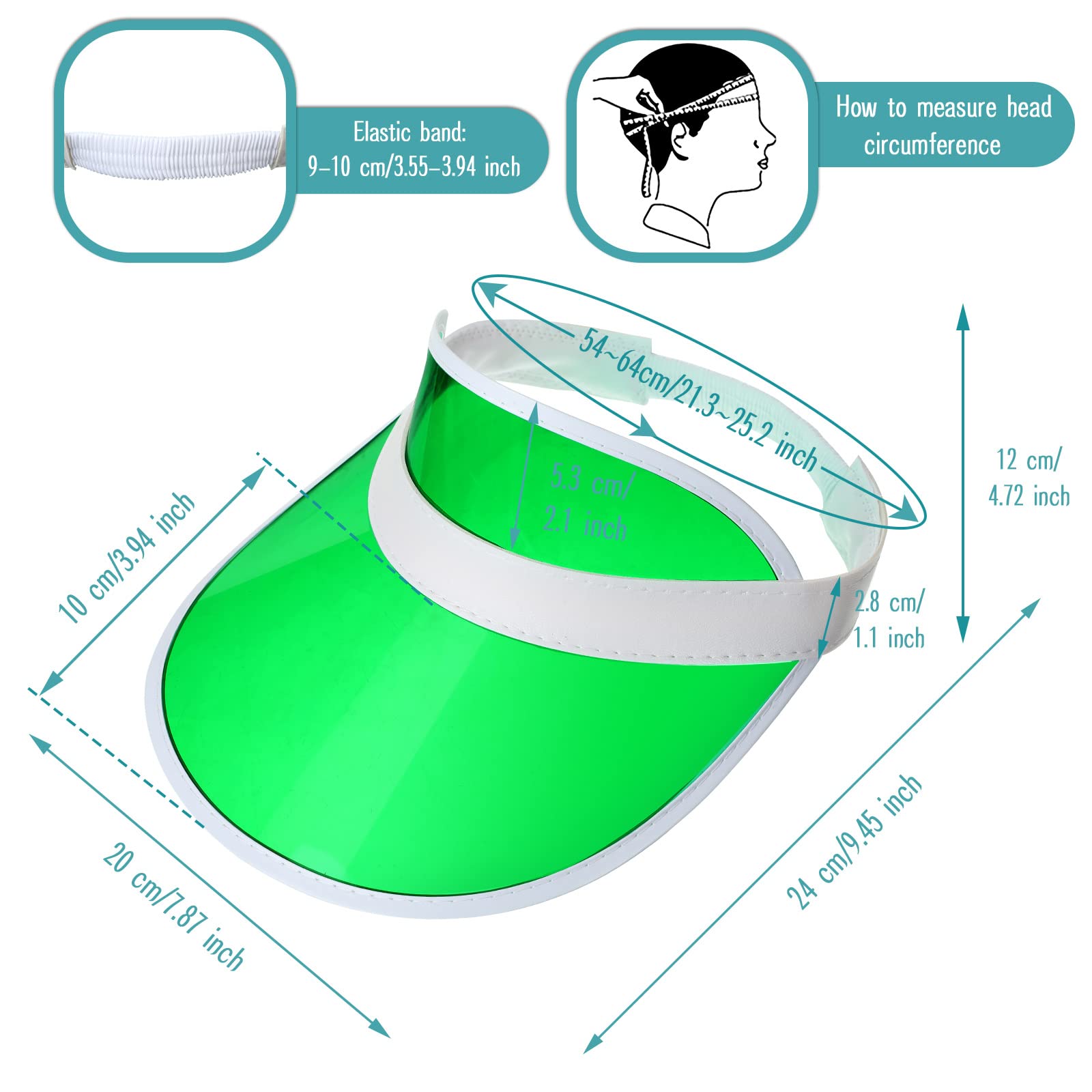 Tarpop 8 Pack Casino Visor Bingo Visors Poker Hat Accessories Dealer Visor Bulk Clear Sun Visors for Women(Green)