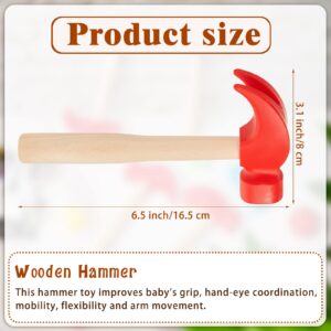 Lewtemi 8 Pcs Wooden Hammer Toys Simulation Hammers Small Toy Hammer Maintenance Tools Toys for Education Little Teenagers School Gift Birthday Party, Red, 6.5 Inches