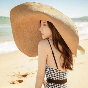 Oversized Beach Straw Hats for Women Extra Large Wide Brim Beach Hat Foldable Roll up Floppy Sun Hat Summer UV Protection (US, Alpha, Large, X-Large, Khaki)