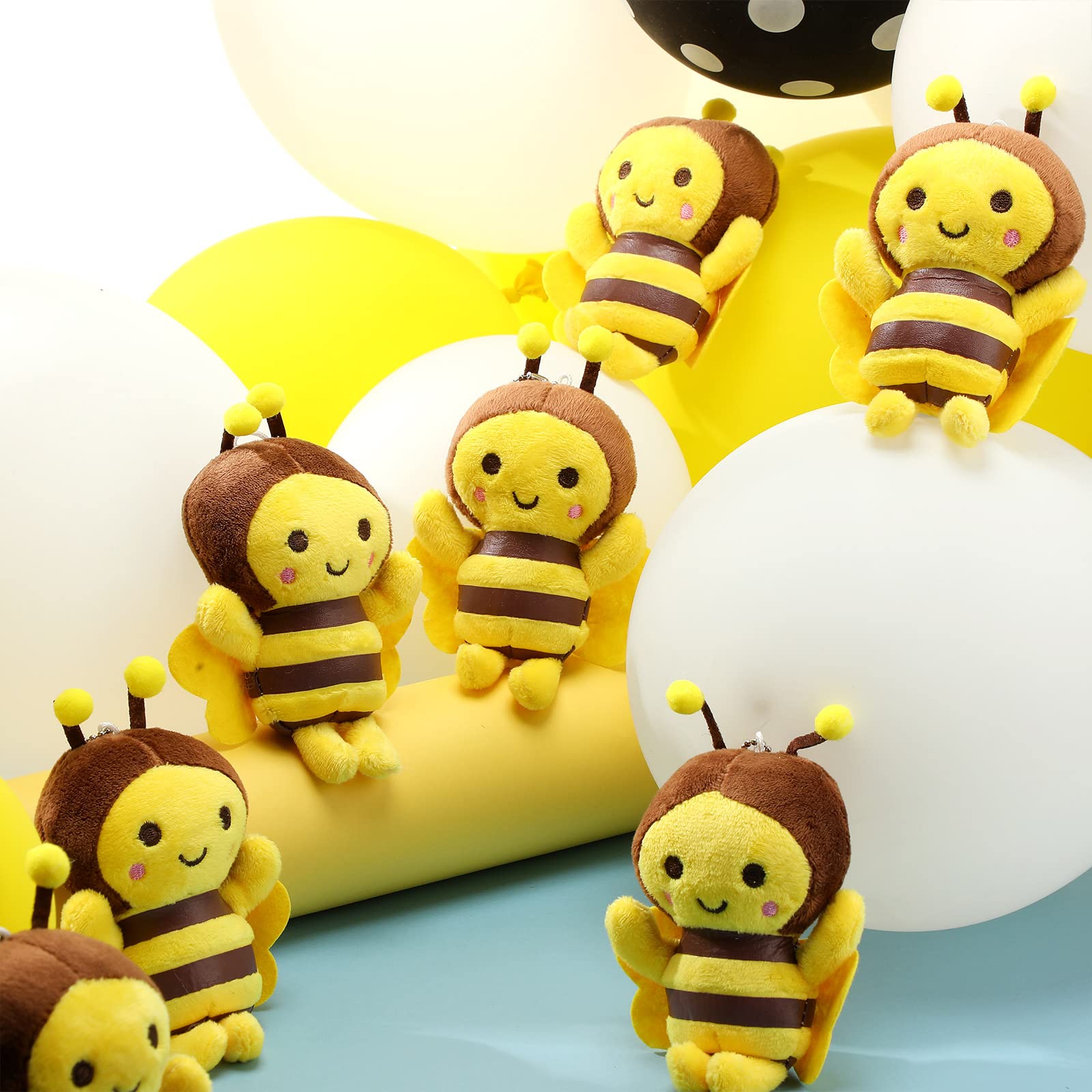 8 Pcs 5 Inch Stuffed Bees Plush Soft Bees Small Bee Stuffed Animal Realistic Cartoon Little Honey Bee Stuffed Toy Adorable Bee Doll for Bee Birthday Party Decorations DIY (Vivid Style)