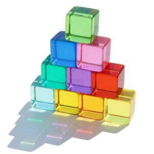 Candywood Rainbow Acrylic Gem Cubes Blocks Children Educational Sensory Training Crystal Toys Baby Learn Color Light Shadow Stacking Toys (10-Pcs)