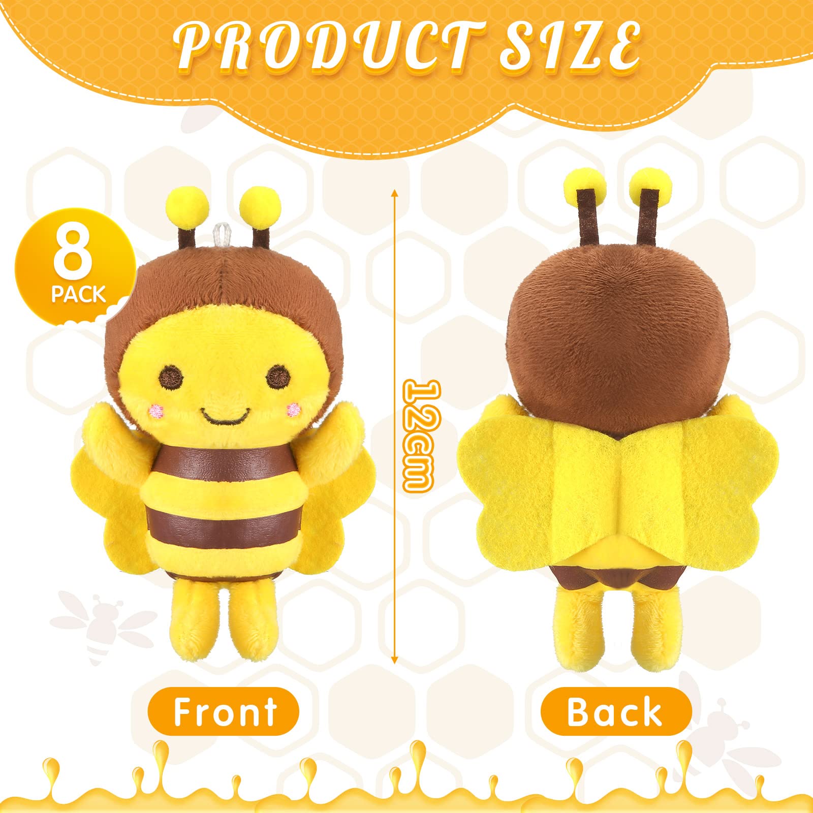 8 Pcs 5 Inch Stuffed Bees Plush Soft Bees Small Bee Stuffed Animal Realistic Cartoon Little Honey Bee Stuffed Toy Adorable Bee Doll for Bee Birthday Party Decorations DIY (Vivid Style)