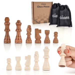 wooden chess pieces only – 32 pieces staunton style handcrafted wood chessmen with 2 pouch bags for ease of storage – 3” king – gift packaging – luxurious felt bottom – replacing missing chess pieces!