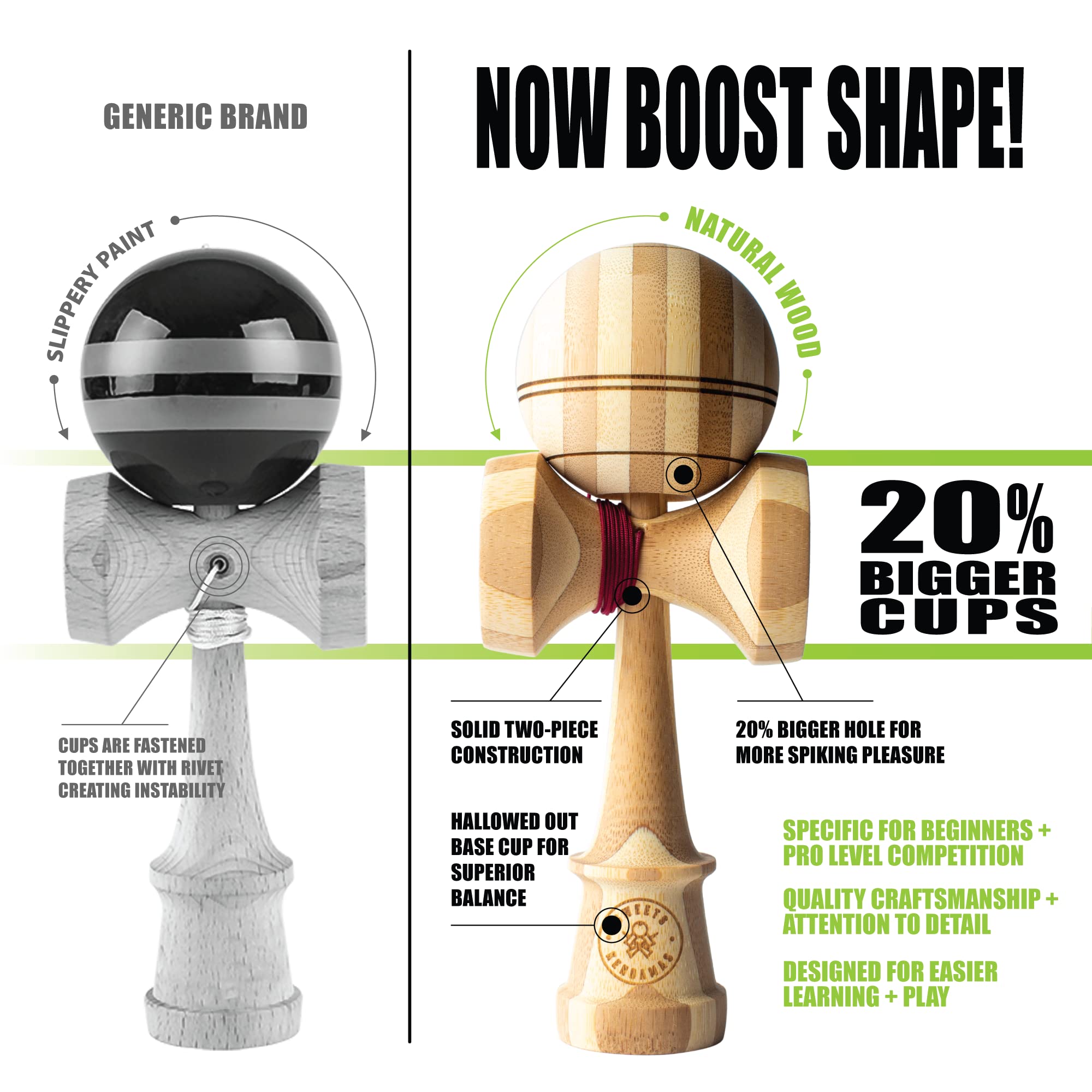 Sweets Kendamas Bamboo Boost Kendama - Natty Engraving, Improves Hand Eye Coordination, Reflex, Perfect for Beginners, Extra String Accessory Quick Start Bundle