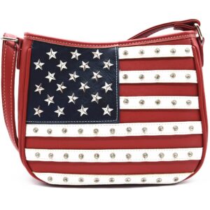 western origin american flag stars and stripes rhinestone studs crossbody handbag usa patriotic women purse leather single shoulder bag (#1 red)