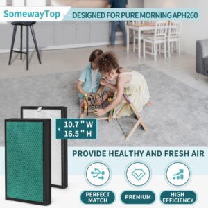 SomewayTop APH260 Replacement Compatible with APH260 and APH320 3-in-1 Filtration H13 True HEPA Air Cleaner for Large Room Pre-filter Plus Efficiency Carbon, 2-Pack