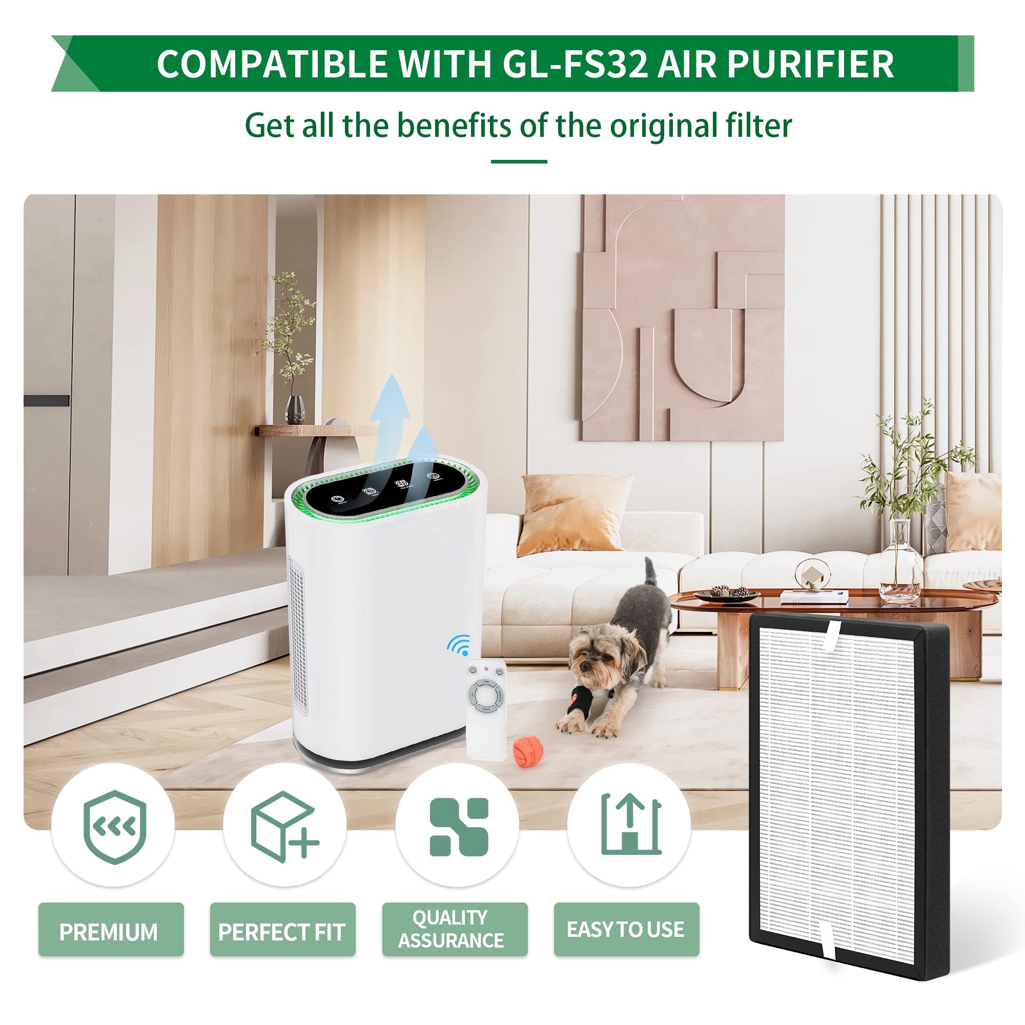 [Elowoke] GL-FS32 Replacement Filter Compatible with MOOKA KOIOS GL-FS32 and AZEUS GL-FS32 Air Purifiers, 2-in-1 H13 True HEPA, 2-Pack