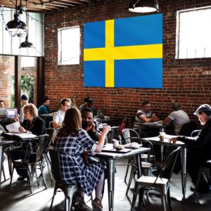 BannerBuzz Sweden Flag Knitted Fabric 90 GSM - Lightweight, Bright & Vivid Colors, Brass Grommets Use for Indoor-Outdoor Purpose (9' W X 6' H)