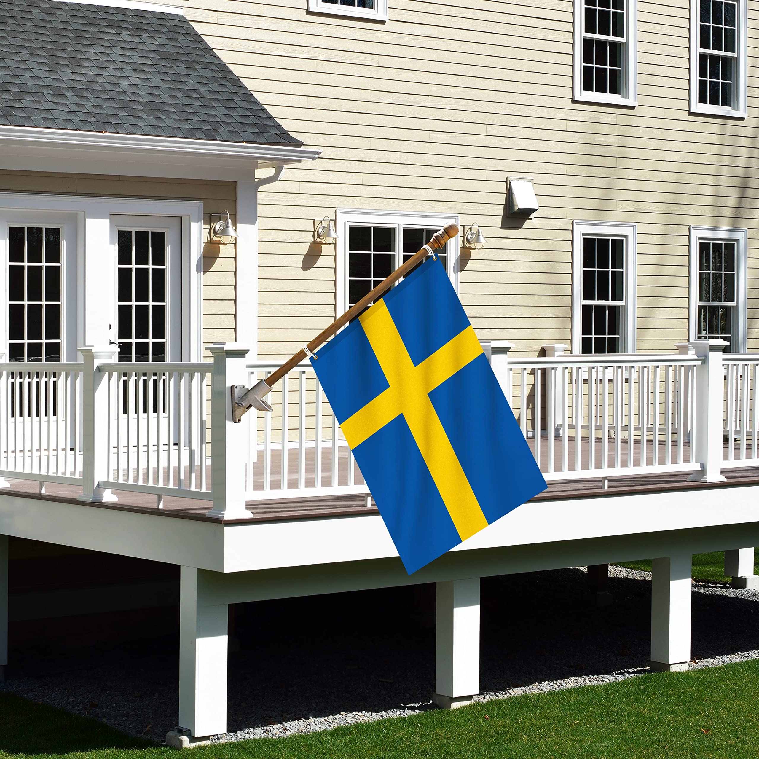 BannerBuzz Sweden Flag Knitted Fabric 90 GSM - Lightweight, Bright & Vivid Colors, Brass Grommets Use for Indoor-Outdoor Purpose (9' W X 6' H)