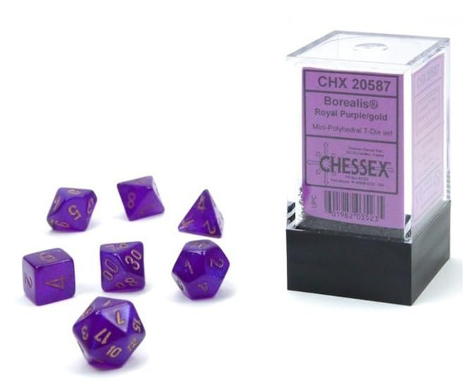 Chessex Dice Set – 10mm Borealis Purple/Gold Luminary Polyhedral Dice Set – Dungeons and Dragons D&D DND TTRPG Dice – Includes 7 Dice - D4 D6 D8 D10 D12 D20 D% (CHX20587)