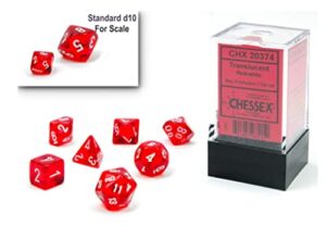 chessex dice set – 10mm translucent red/white plastic polyhedral dice set – dungeons and dragons d&d dnd ttrpg dice – includes 7 dice - d4 d6 d8 d10 d12 d20 d% (chx20374)