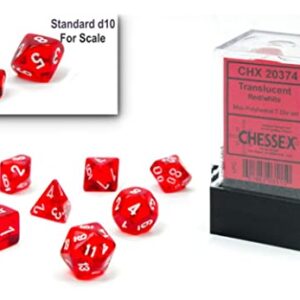 Chessex Dice Set – 10mm Translucent Red/White Plastic Polyhedral Dice Set – Dungeons and Dragons D&D DND TTRPG Dice – Includes 7 Dice - D4 D6 D8 D10 D12 D20 D% (CHX20374)