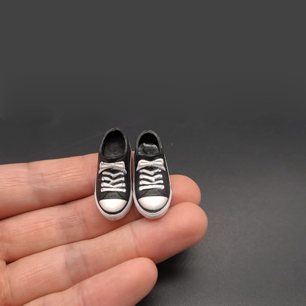 nyyuqi 1/12 Scale SHF Low-top Canvas Shoes Hollow for 6" Male Action Figure Body Custom (Black+White)