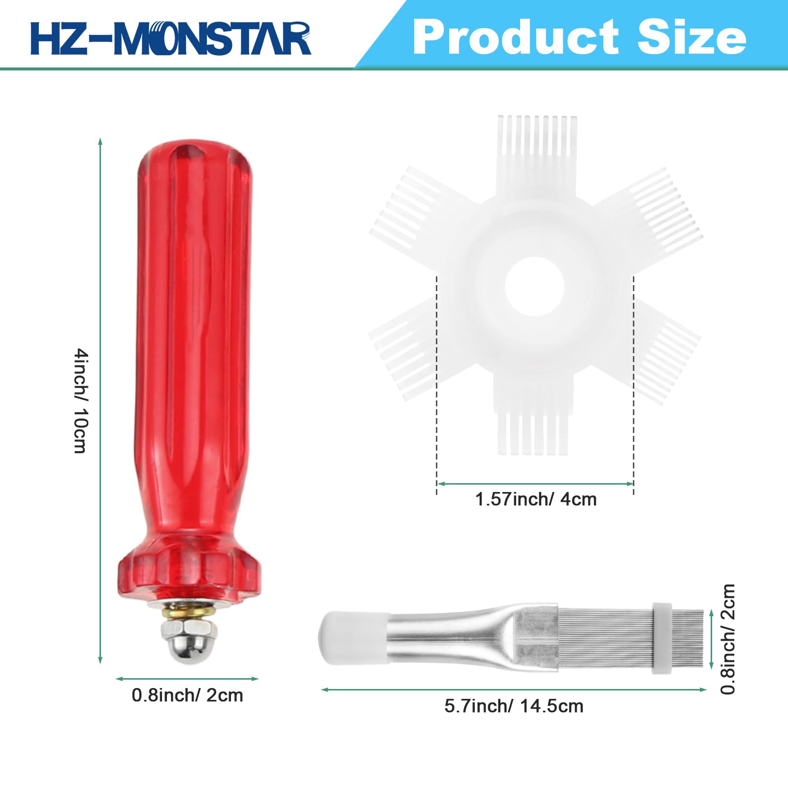 HZ-MONSTAR 5pcs Air Conditioner Fin Cleaner Set Fin Straightener and 2 Different Brush Condenser 3 Different Fin Comb Condenser Complete Category Evaporator Radiator Repair Clean Set