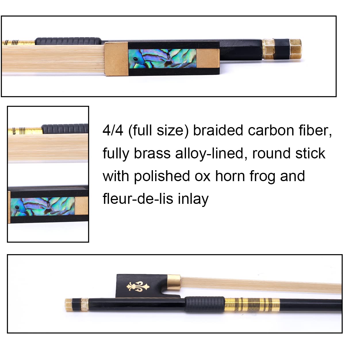 AMZZ 4/4 Professional Carbon Fiber Violin Bow - Performance Grade Violin Accessory for Violinists and Fiddlers of All Skill Levels (Carbon Fiber Bow 4/4 Size)