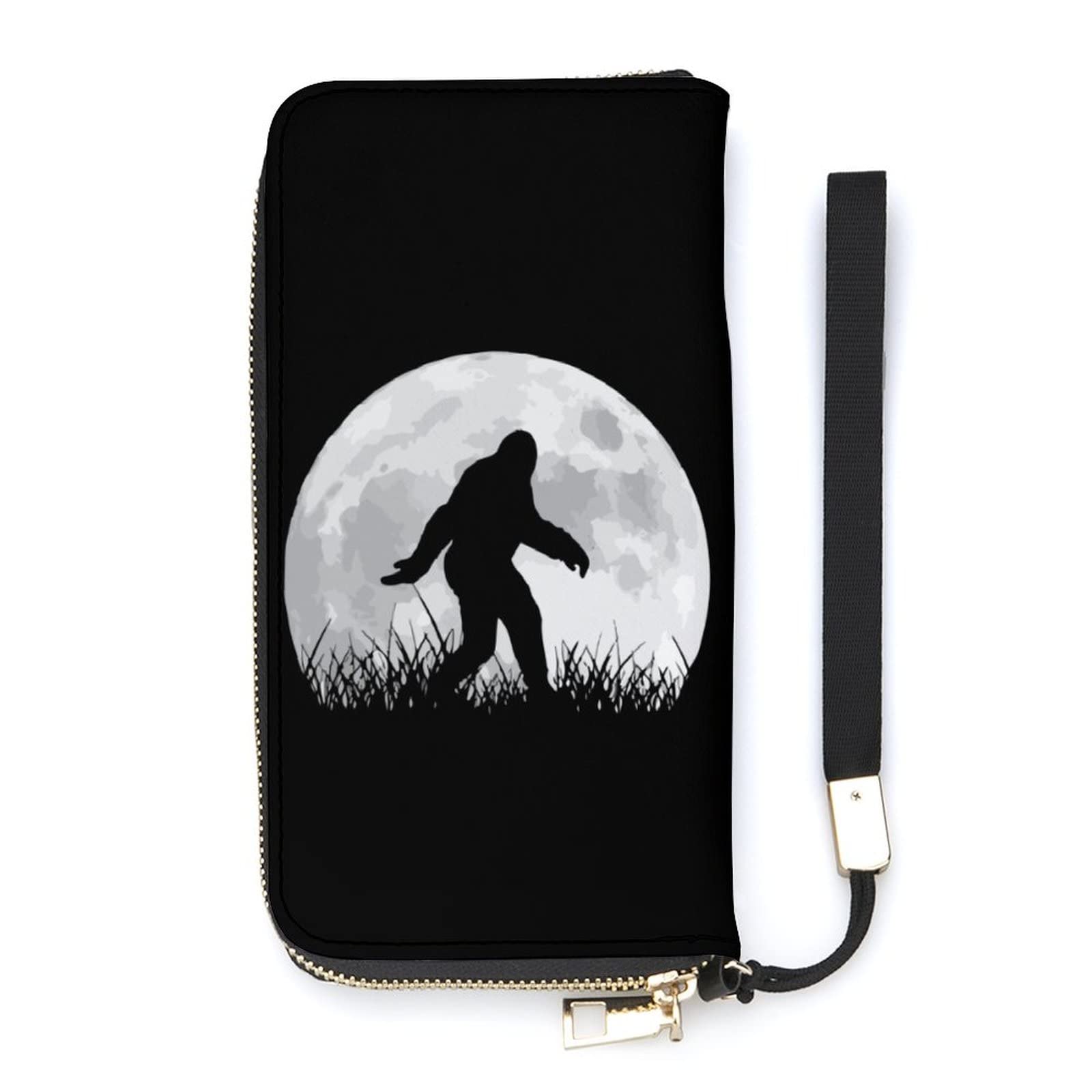 Funny Bigfoot Sasquatch Full Moon Women’s PU Leather Wallet Long Card Holder Purse Clutch Handbag For Travel Shopping