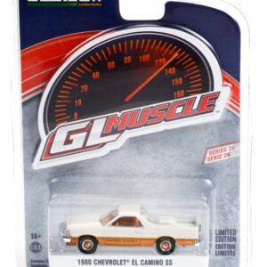 1980 Chevy El Camino SS Super Sport White and Gold Greenlight Muscle Series 26 1/64 Diecast Model Car by Greenlight 13310 C