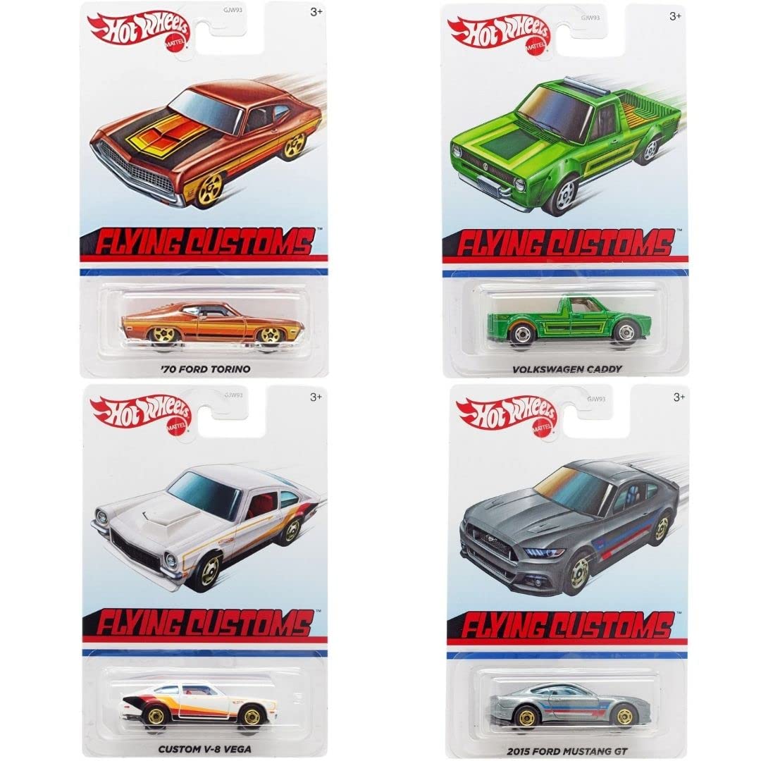 Hot Wheels Exclusive Flying Customs Series Set of 4 Diecast Vehicles with 70 Ford Torino and More