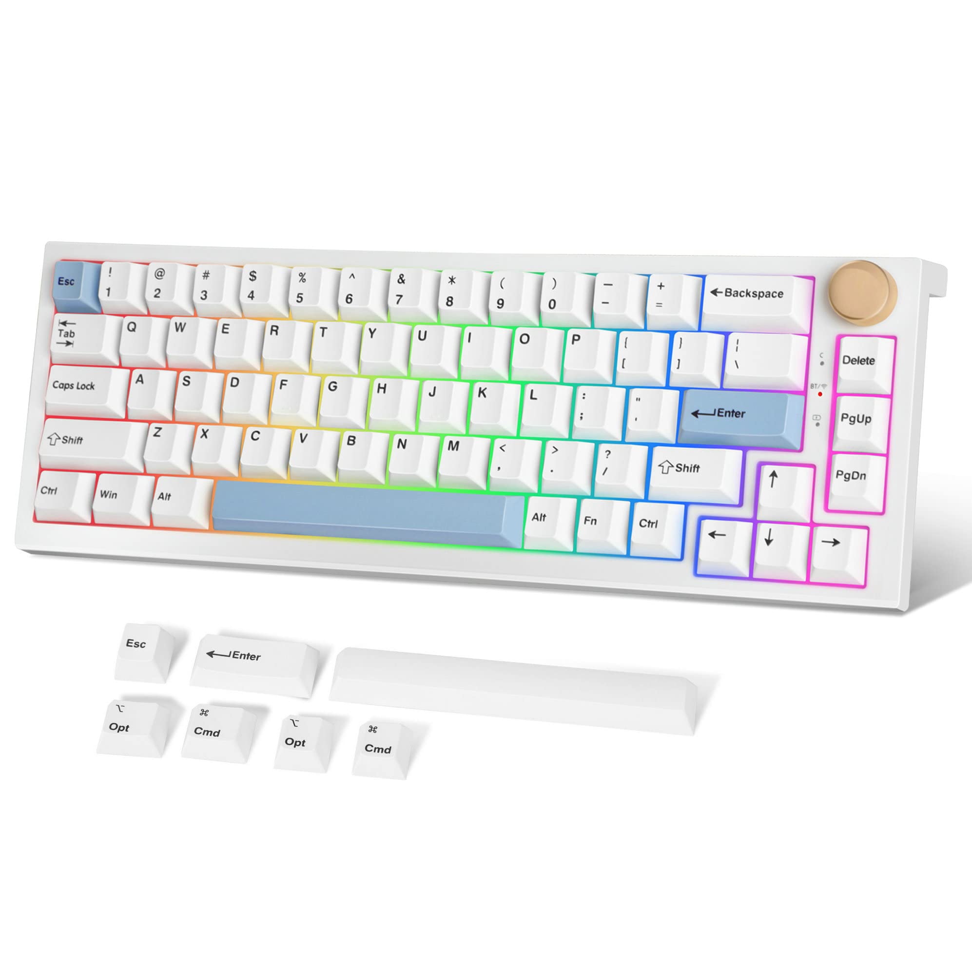 FANTECH MAXFIT67 3-Mode Custom Mechanical Gaming Keyboard RGB Backlit, 65% (67-Key) Hot Swappable Type-C Wired South Facing Mechanical Keyboard, Yellow Switch, White