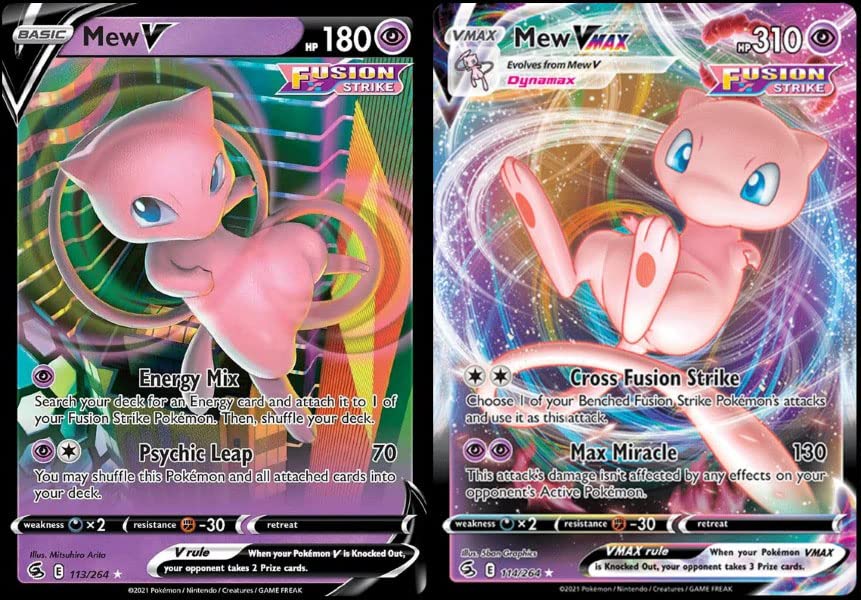 Mew V & Vmax Card Set - Fusion Strike 113/264 & 114/264 - Pokemon Ultra Rare Card Lot