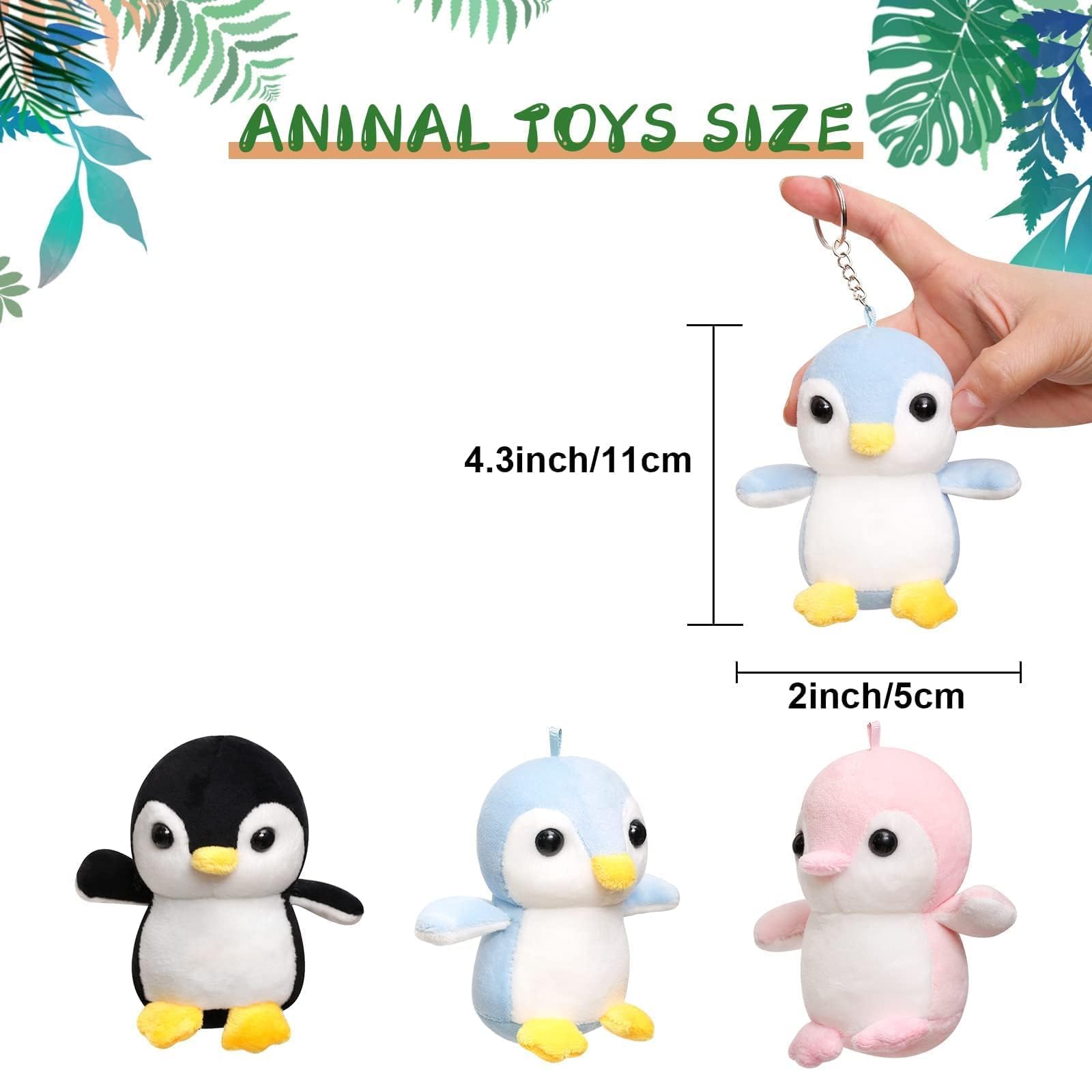 Anboor Small Stuffed Animals 4.3 Inch Penguin Plush Animal Toy with Keychain Award Goodie Bag Fillers Backpacks Animal Themed Party Favors (Black)