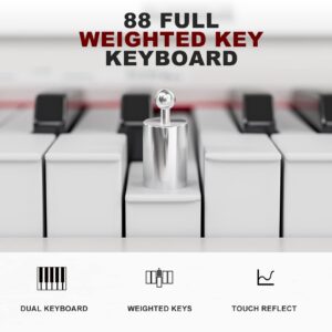 UMOMO 88 Weighted Key Digital Piano with Piano Bench, Hammer Action Electric Piano with Piano Stand, Headphone Jack, 3 Pedal, Full Size Electronic Piano Keyboard for Beginner, Adults, White