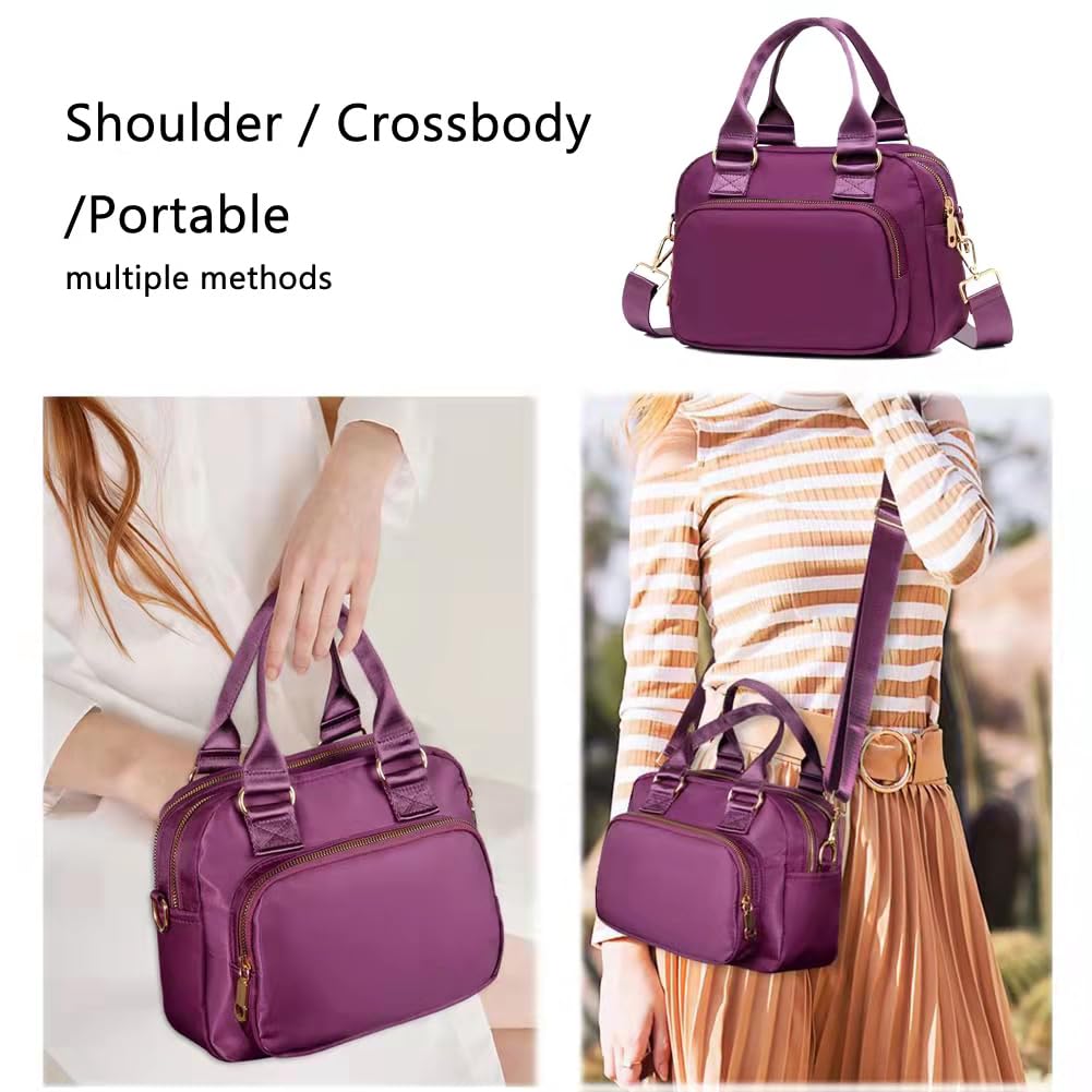 OPXTO Nylon Shoulder Handbags for Women, Waterproof Multi Lightweight Pocket Purses and Cross-body Bags. (Purple)