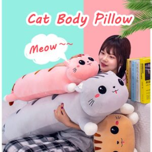 Cute Long Cat Plush Pillow - Soft Cat Stuffed Animal Body Pillow for Kids and Girlfriend, Kitten Plushie Toy for Sleeping and Decor, Idea (Pink,20in/50cm)