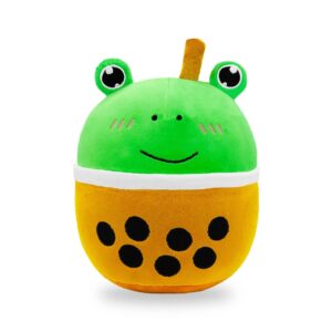 rominvic boba frog plush,10'' super soft frog stuffed animal, boba cute plushie frog decoration gifts for kids girls boys