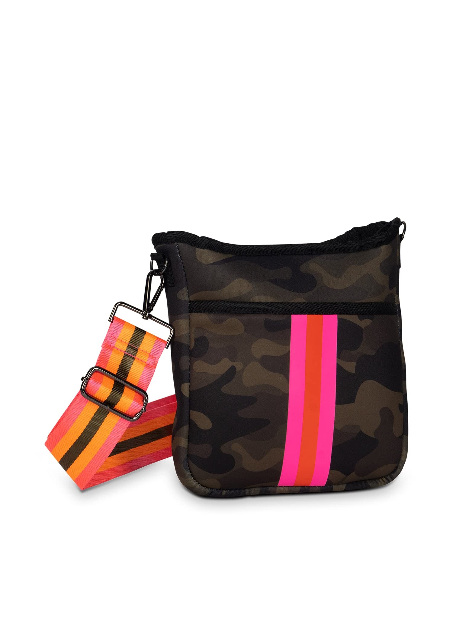 Haute Shore - Jeri Showoff Crossbody Tote Camo Green W/Orange & Pink Stripe