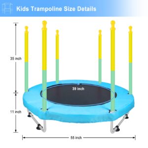 55" Small Trampoline for Kids with Net, 4.6FT Indoor Outdoor Toddler Trampoline with Safety Enclosure, Baby Round Jumping Mat, Recreational Trampolines Birthday Gifts for Children Boy Girl