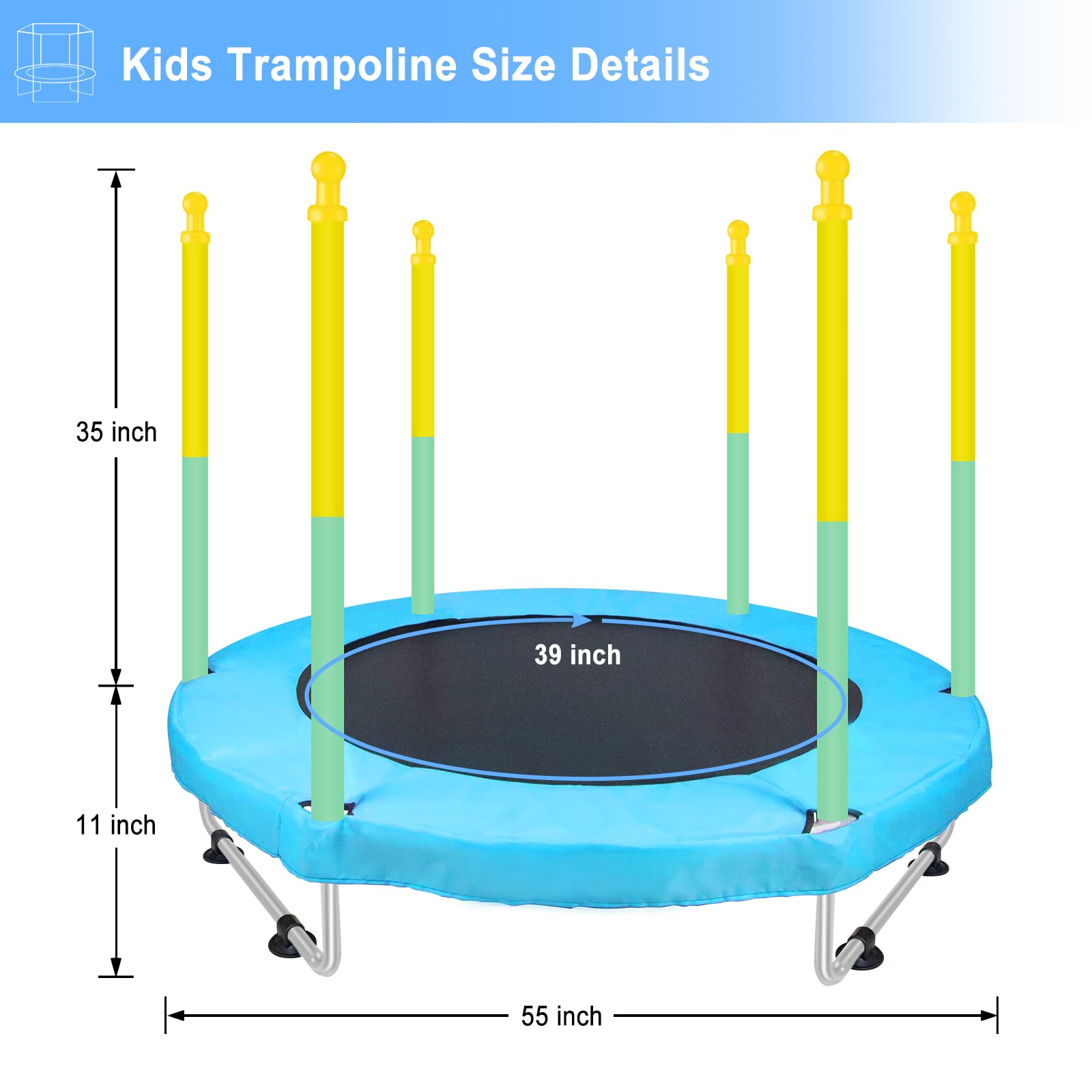 55" Small Trampoline for Kids with Net, 4.6FT Indoor Outdoor Toddler Trampoline with Safety Enclosure, Baby Round Jumping Mat, Recreational Trampolines Birthday Gifts for Children Boy Girl