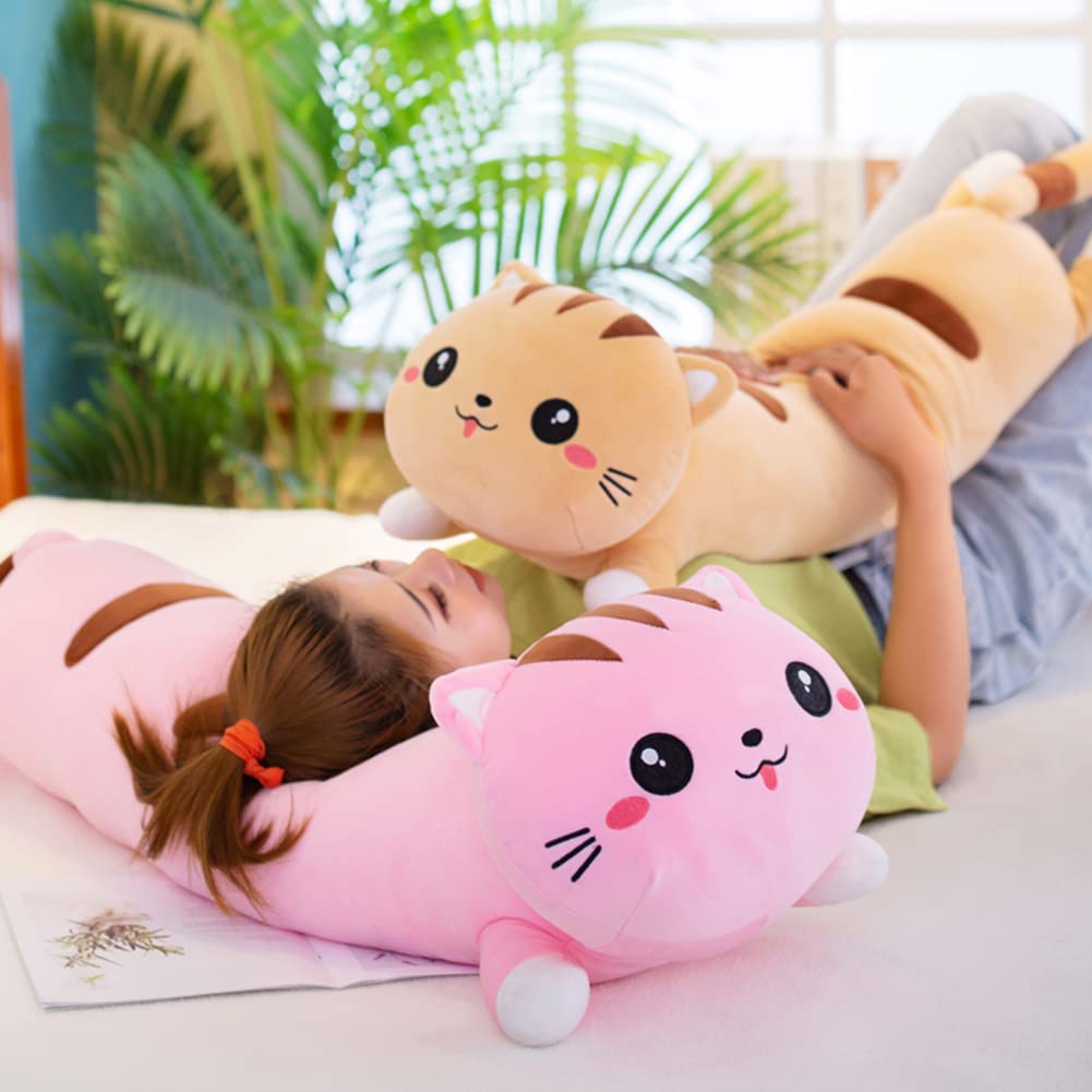 Cute Long Cat Plush Pillow - Soft Cat Stuffed Animal Body Pillow for Kids and Girlfriend, Kitten Plushie Toy for Sleeping and Decor, Idea (Pink,20in/50cm)