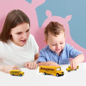 FANELEQU 3 Pack Pull Back School Bus Playset, Die-cast Metal Toy Vehicles with Bright Yellow for Boys Girls Kids Toddlers