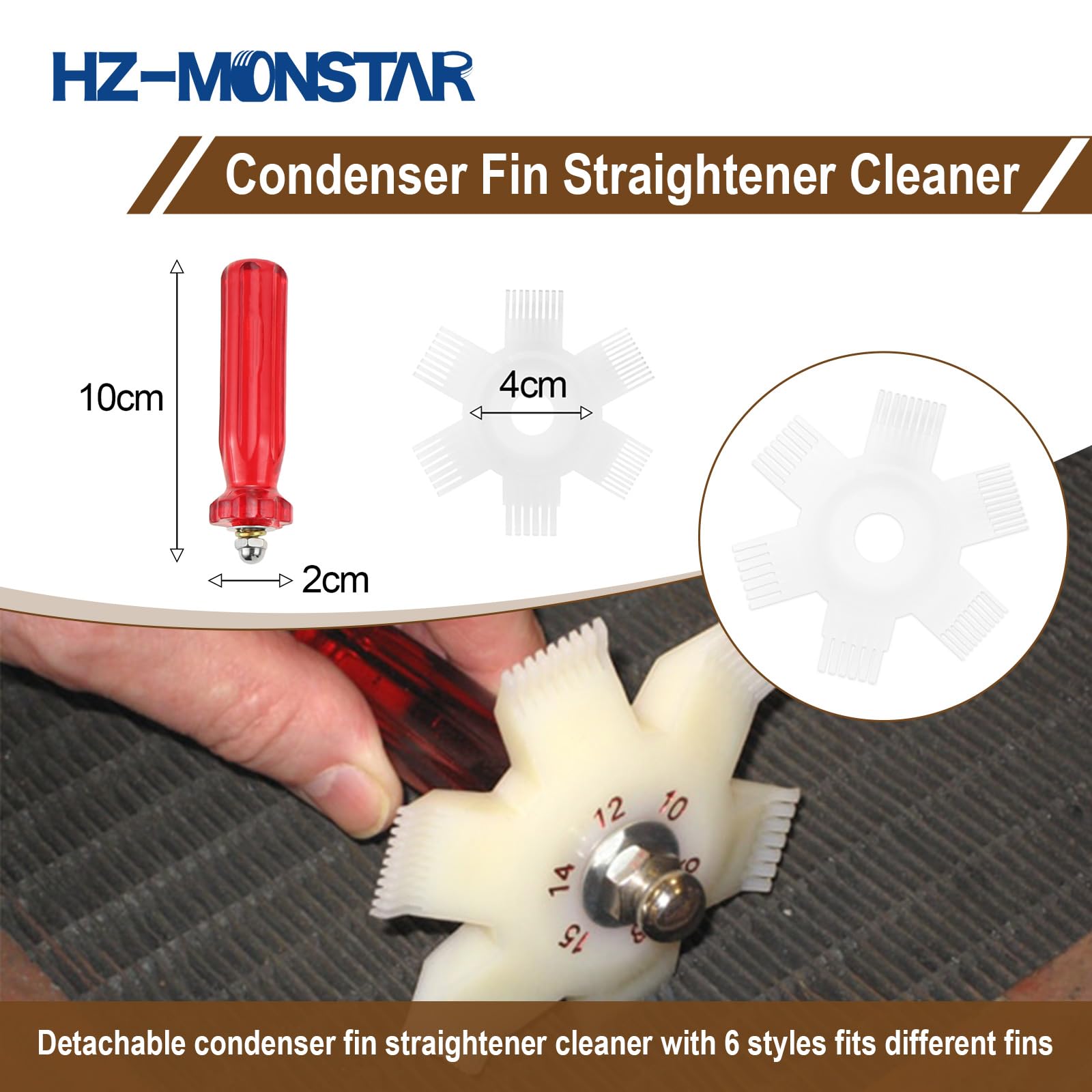 HZ-MONSTAR 4 Pcs Air Conditioner Condenser Fin Cleaning Brush, Coil Condenser Brush AC Fin Comb, Stainless Steel Air Refrigerator Fin Cleaner Whisk Brush Evaporator Radiator Repair Tool