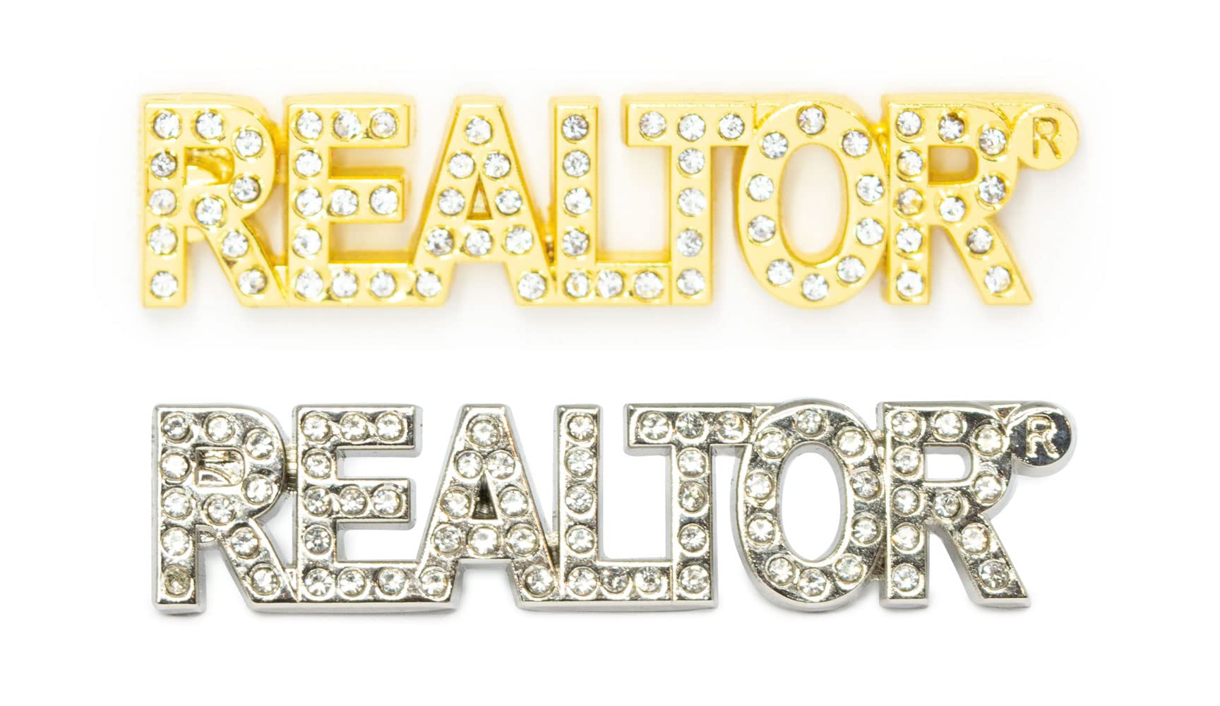 Real Estate Agent REALTOR® Crystal Lapel Pin (REALTOR Silver & Gold 2 Pack), Gold,Silver