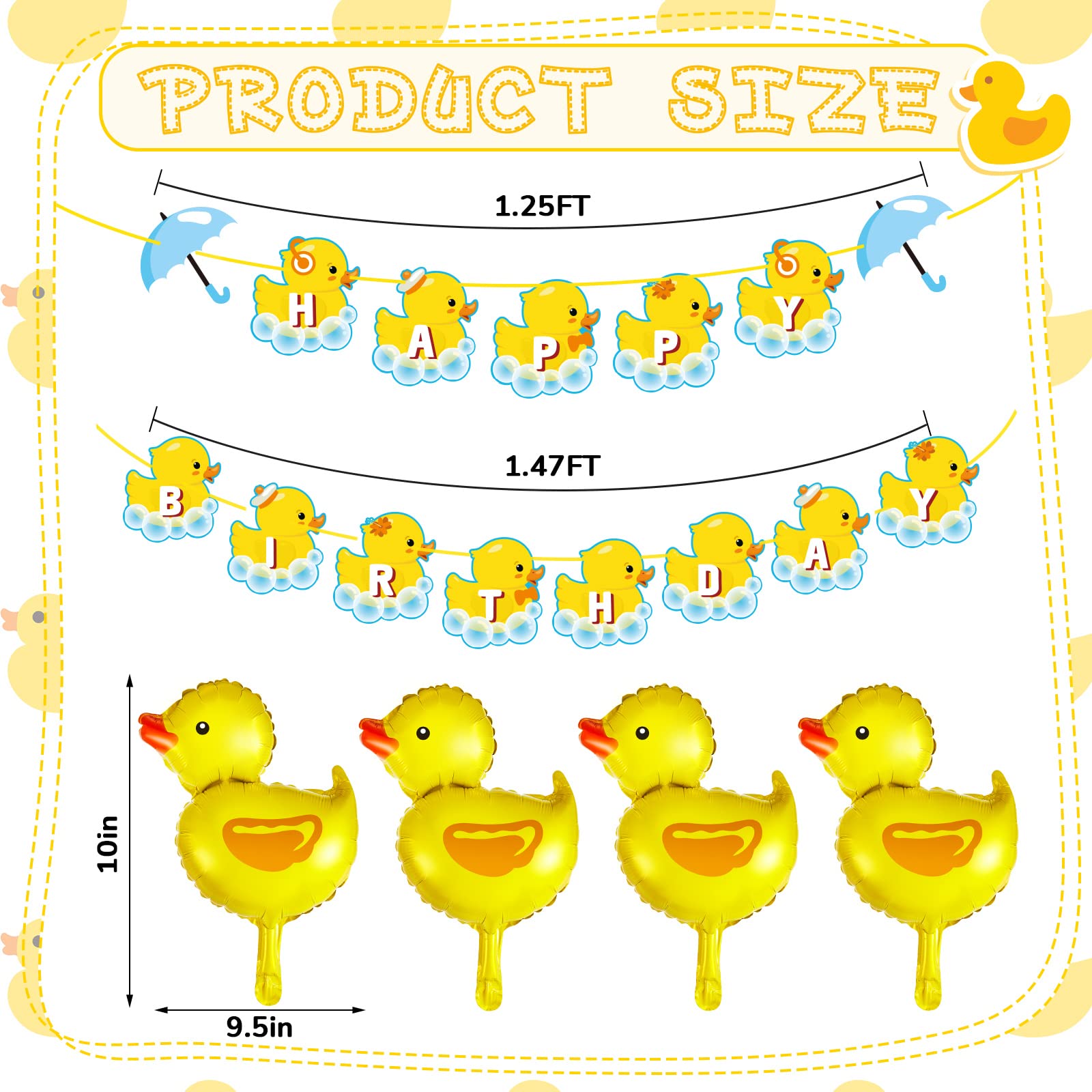 9 Pcs Duck Birthday Decorations, Duck Balloons, Yellow Ducky Garland, Long Duck Bubble Bath Hanging Cutouts Ducky Birthday Banner Duck Shape Foil Balloon for Duck Birthday Baby Shower Party Decoration