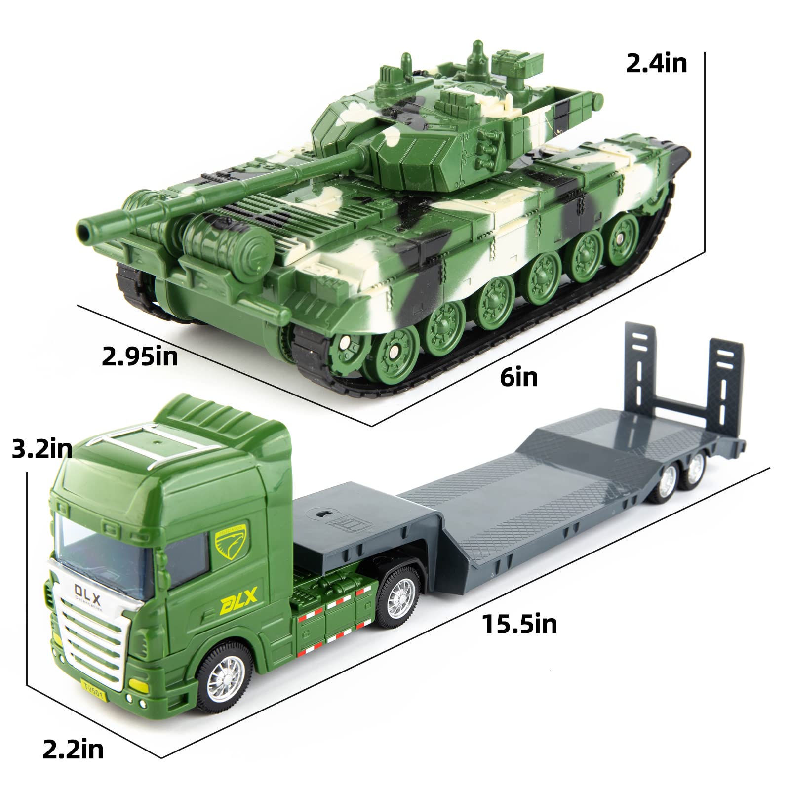 TGRCM-CZ Flatbed Truck Toy with Tank,Army Toys, Semi Flatbed Trailer-Push and Go Toy Trucks, Construction Trucks for Toddlers,Plastic Toy,Gift for Age 3 and up Kids Toddlers Children Present