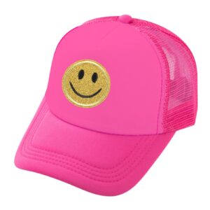 lycycse Smile Face Hat Womens Mesh Neon Trucker Hats with Sequins Smile Patch Preppy Hat Retro Baseball Cap