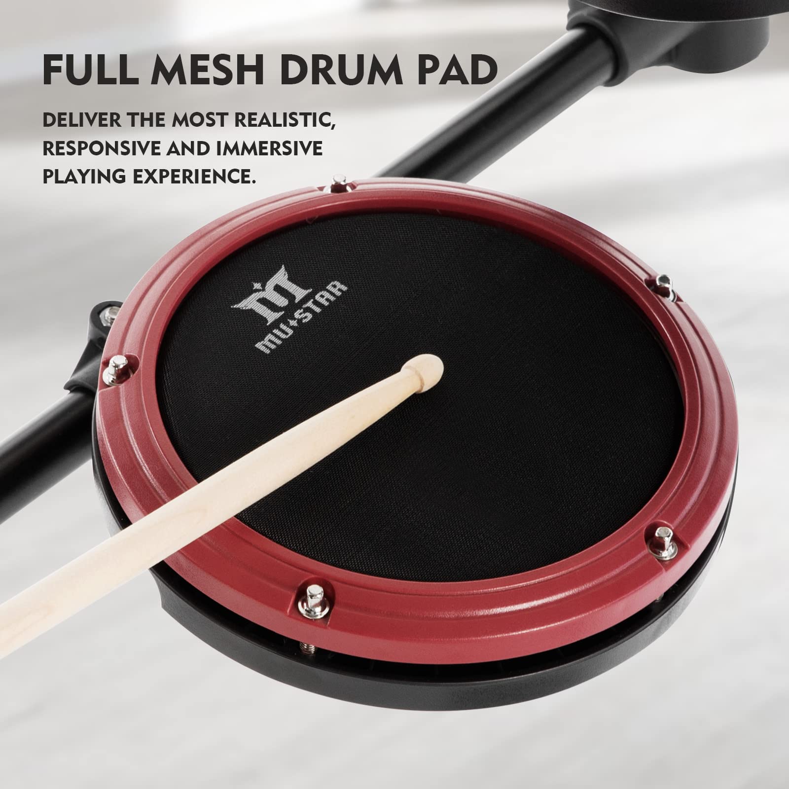 MUSTAR Electronic Drum Set, Electric Drum Sets for Beginners with 8" Mesh Drum Pads, 10" Cymbals, Kick Pedal, Drum Stool, Drum Sticks, USB MIDI Connectivity, 180 Sounds & 15 Kits (4 Pads, 3 Cymbals)